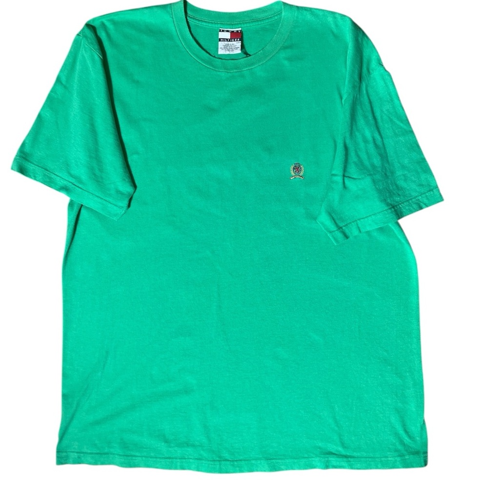 Vintage Tommy Hilfiger Crest Tee Short Sleeve Green Logo L Preppy Street Casual